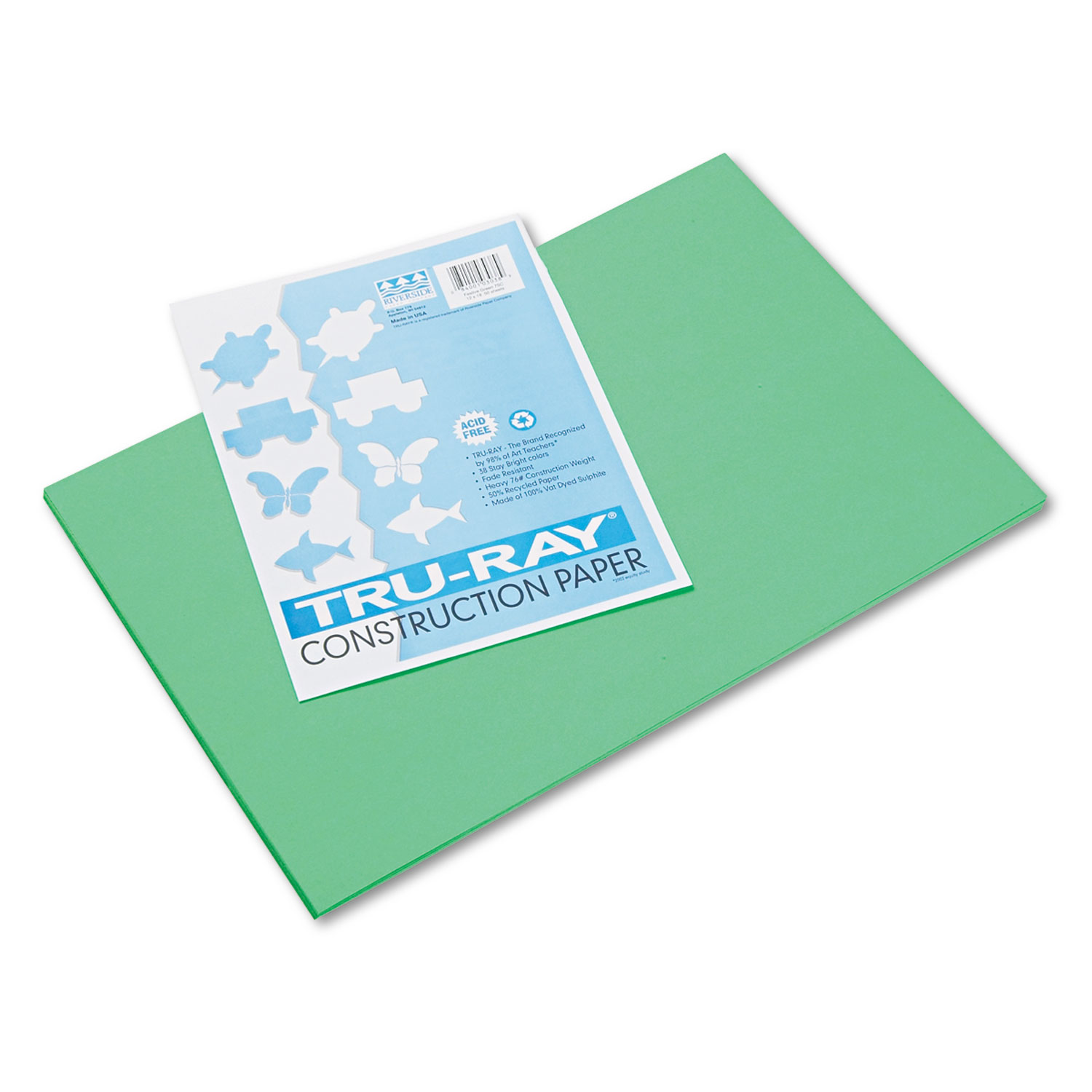 Tru-Ray Construction Paper, 76lb, 12 x 18, Festive Green, 50/Pack