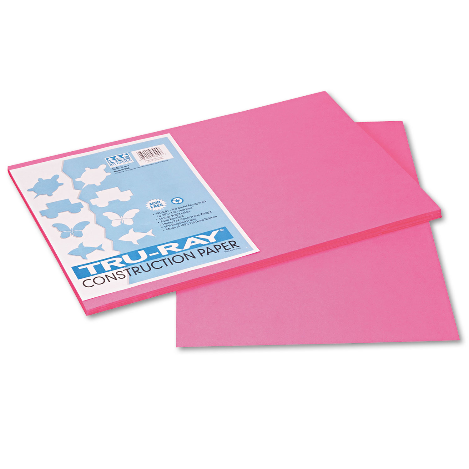 Tru-Ray Construction Paper, 76lb, 12 x 18, Shocking Pink, 50/Pack