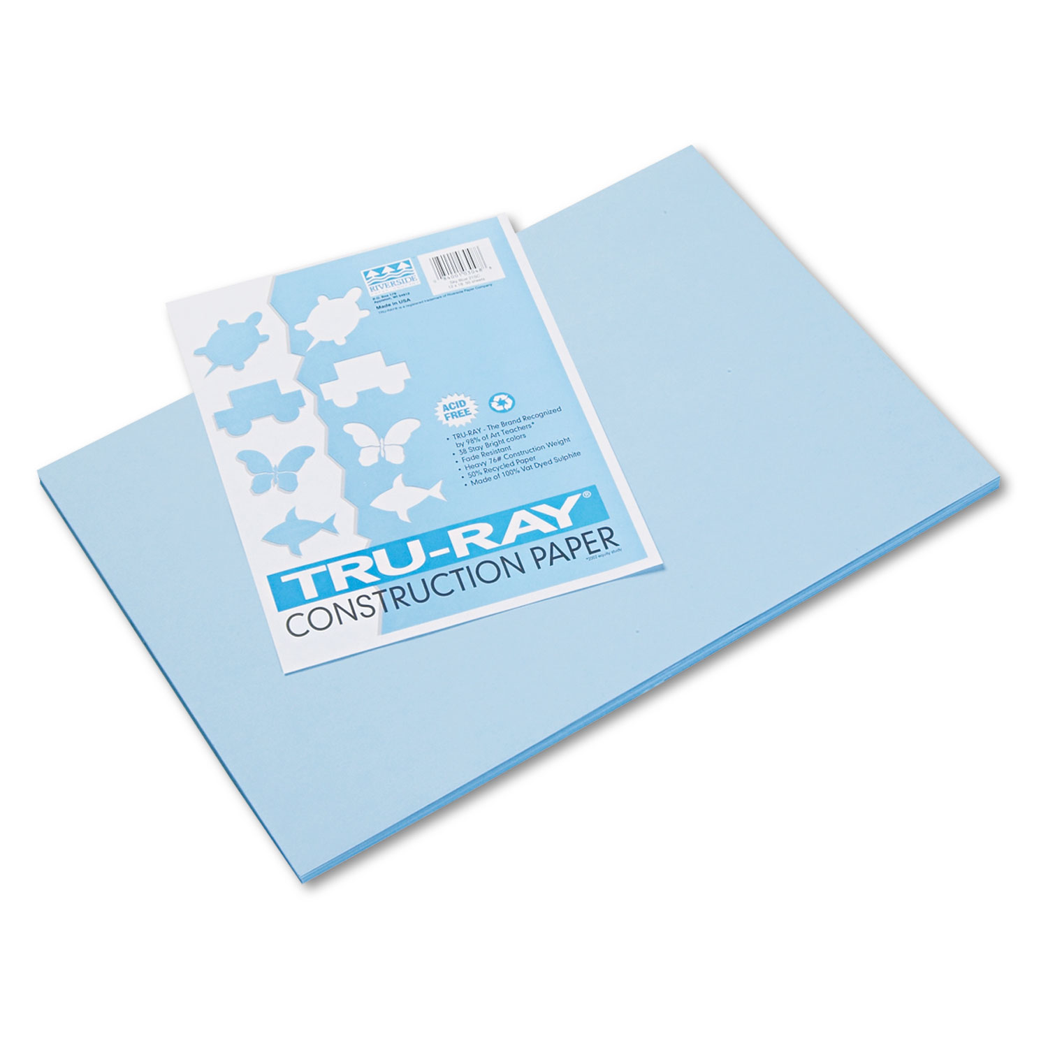 Tru-Ray Construction Paper, 76lb, 12 x 18, Sky Blue, 50/Pack