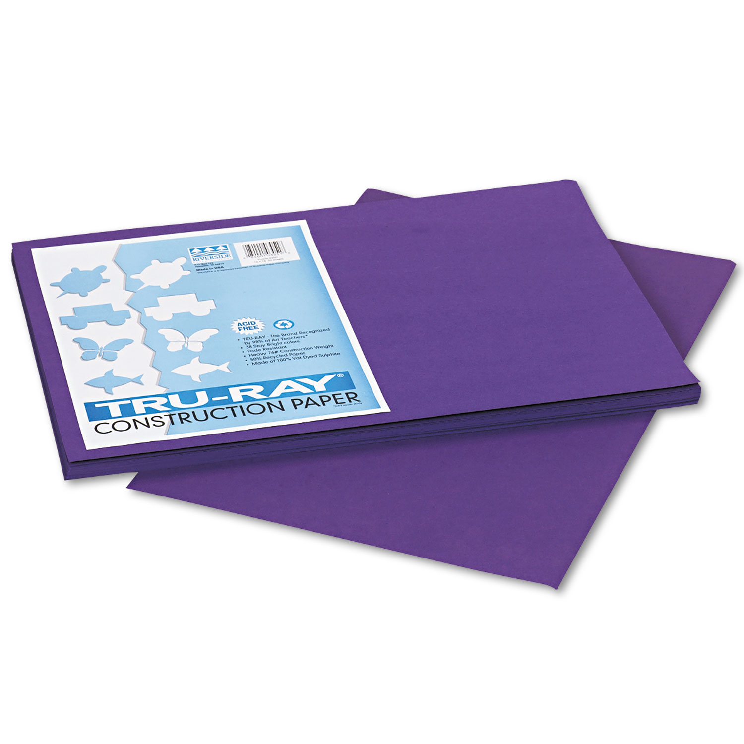 Tru-Ray Construction Paper, 76lb, 12 x 18, Purple, 50/Pack