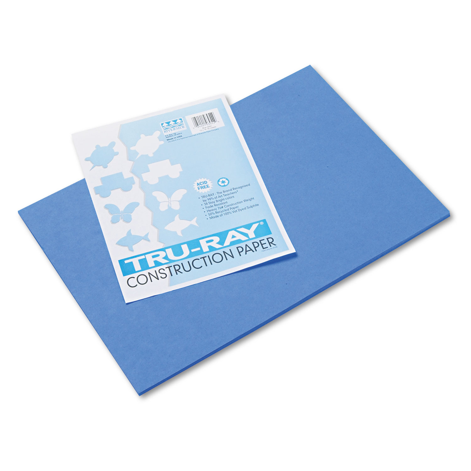 Tru-Ray Construction Paper, 76lb, 12 x 18, Blue, 50/Pack