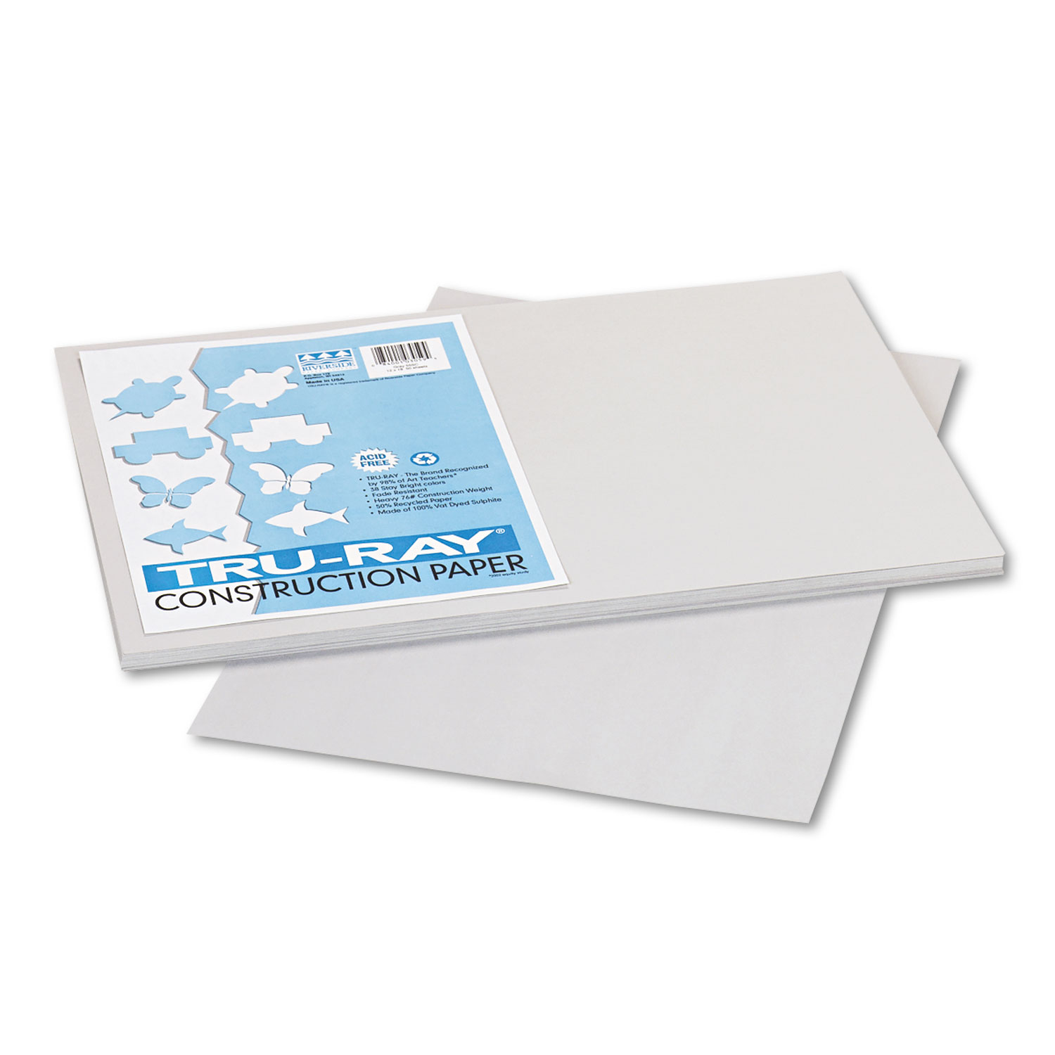 Tru-Ray Construction Paper, 76lb, 12 x 18, Gray, 50/Pack