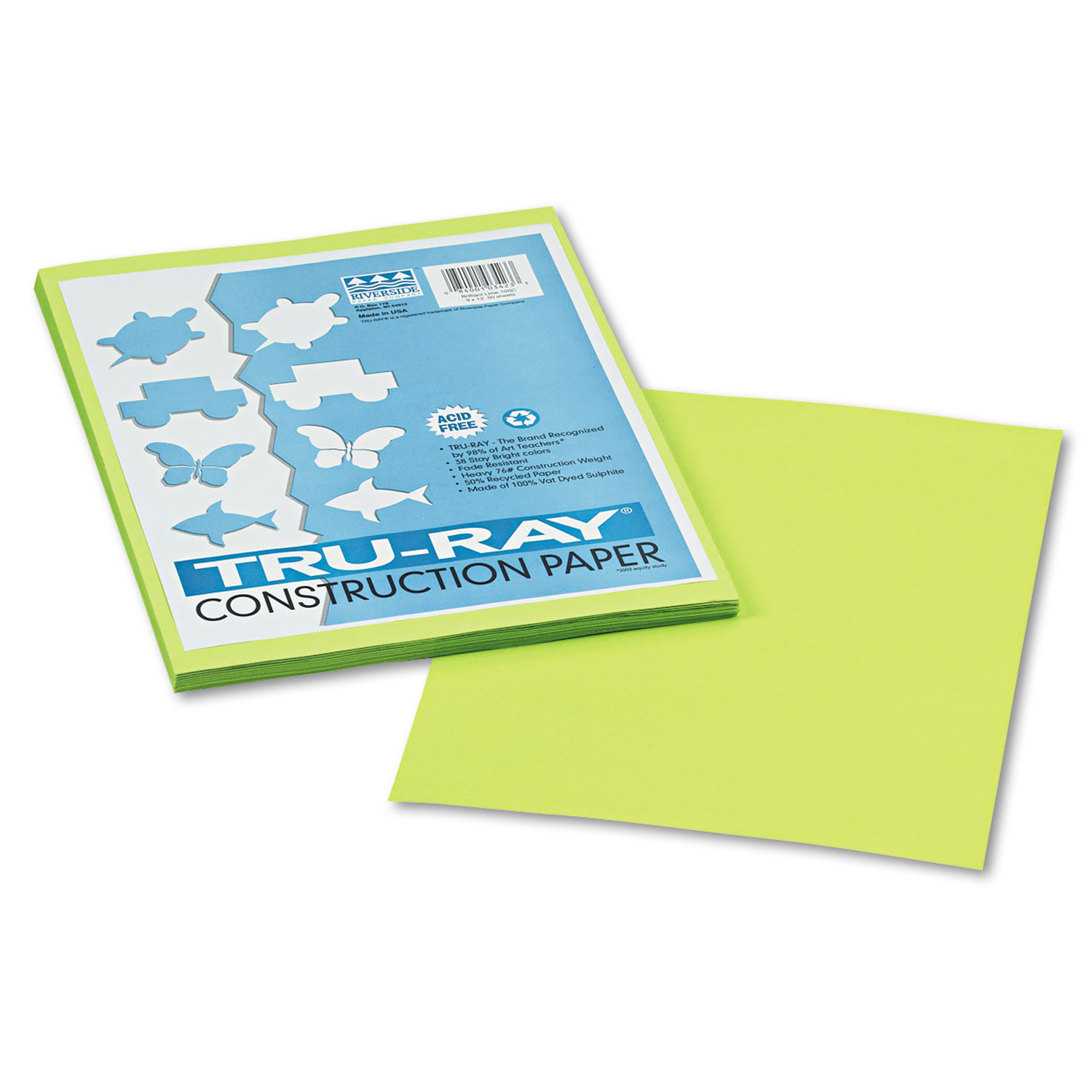 Tru-Ray Construction Paper, 76lb, 9 x 12, Brilliant Lime, 50/Pack