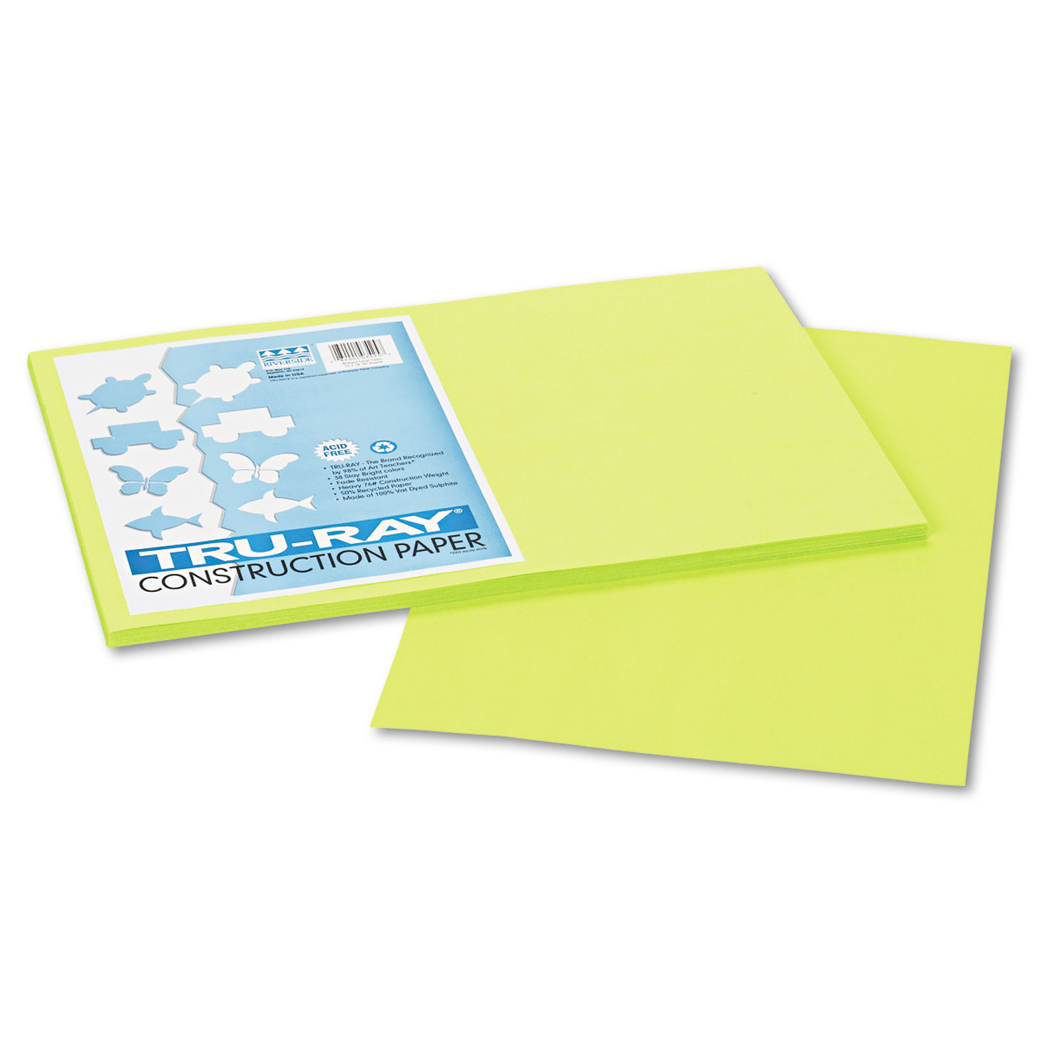 Tru-Ray Construction Paper, 76lb, 12 x 18, Brilliant Lime, 50/Pack