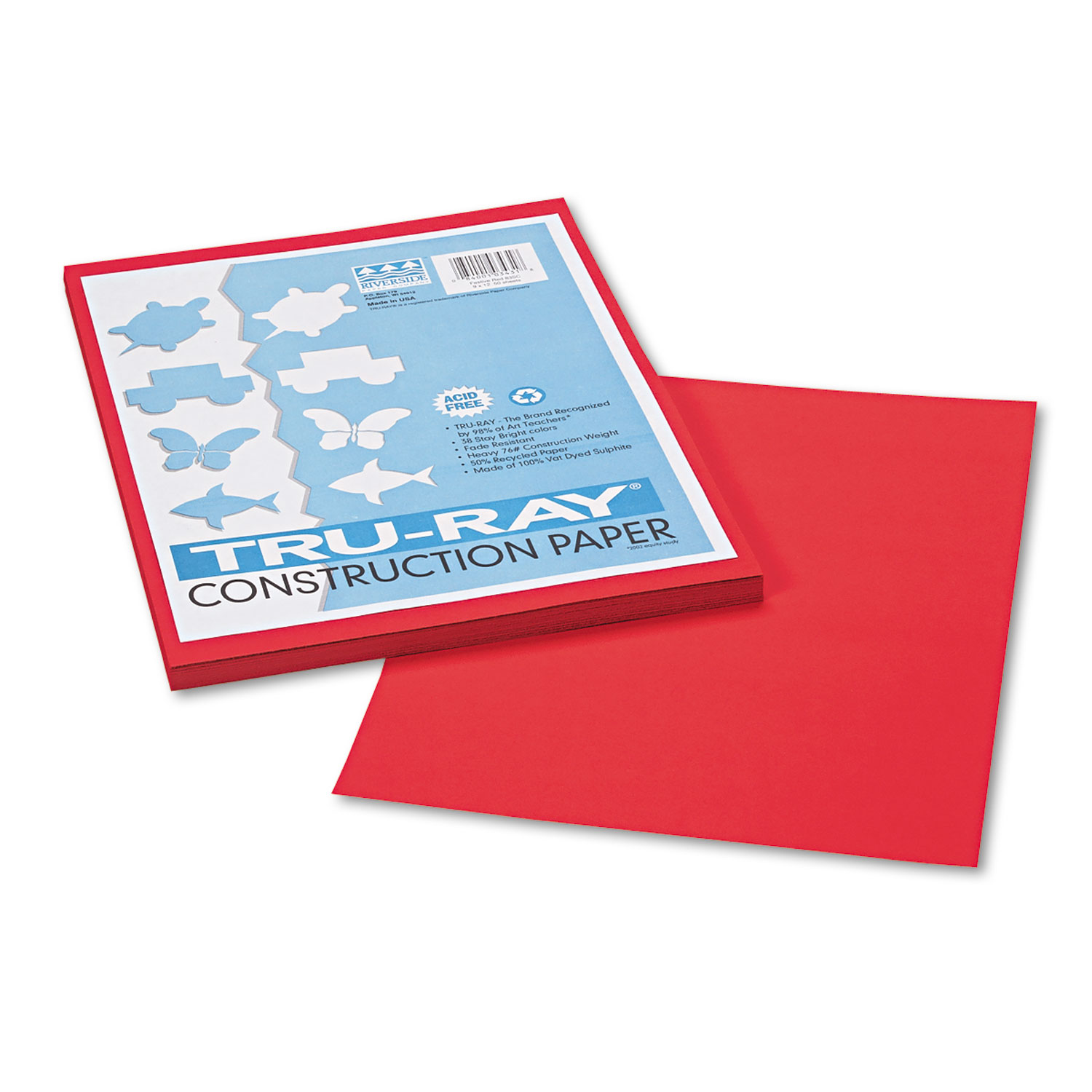 Tru-Ray Construction Paper, 76lb, 9 x 12, Festive Red, 50/Pack