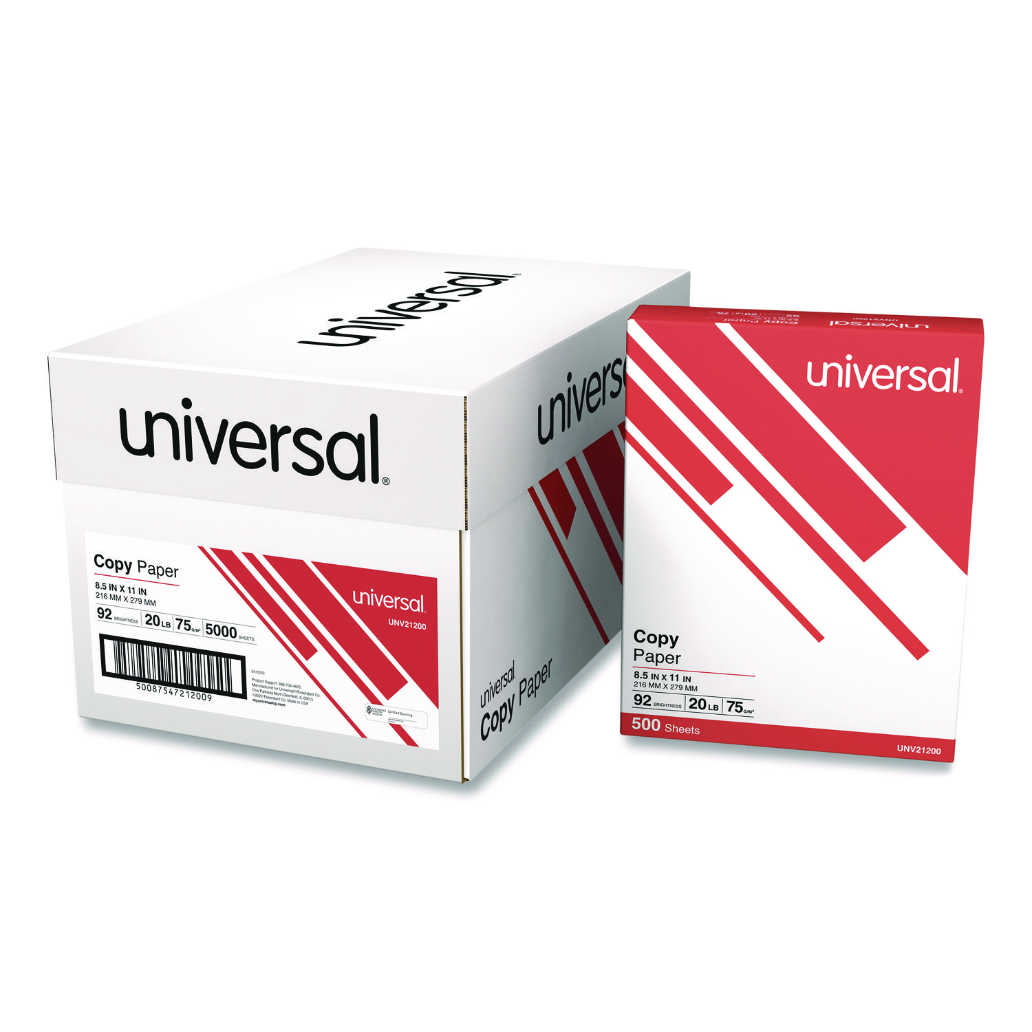 Copy Paper, 92 Brightness, 20lb, 8-1/2 x 11, White, 5000 Sheets/Carton