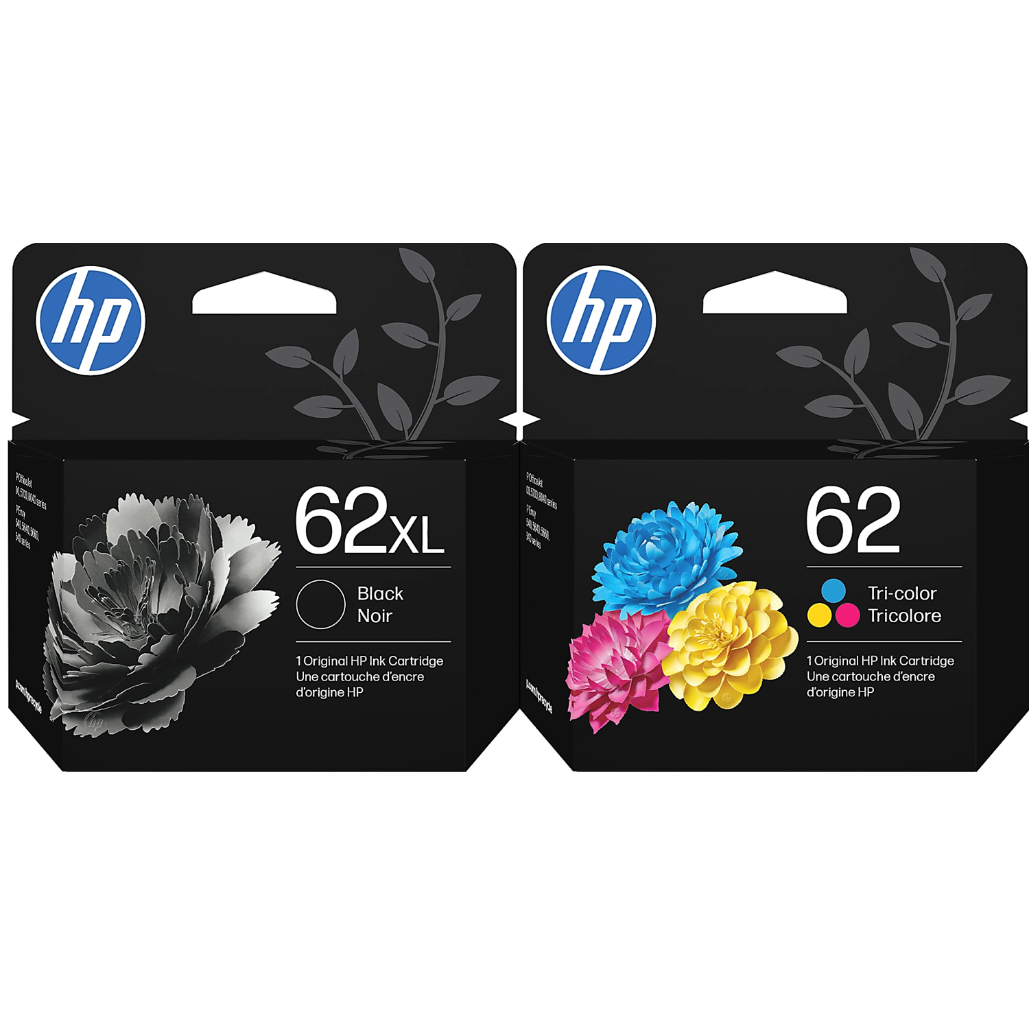 HP 62 Tri-Color / 62XL Black High Yield Ink Cartridge Bundle D84B5FN HP 62 Clr/62XL Blk Ink Crtg Bundle (C2P05AN, C2P06AN)