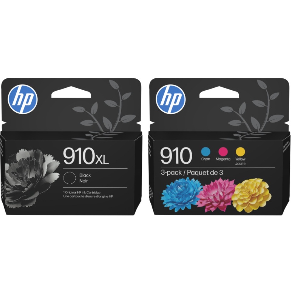 HP 910 Tri-Color / 910XL Black High Yield Ink Cartridge Bundle D84BBFN HP 910 CMY/910XL Blk Ink Crtg Bundle (3YL65AN, 3YN97AN)