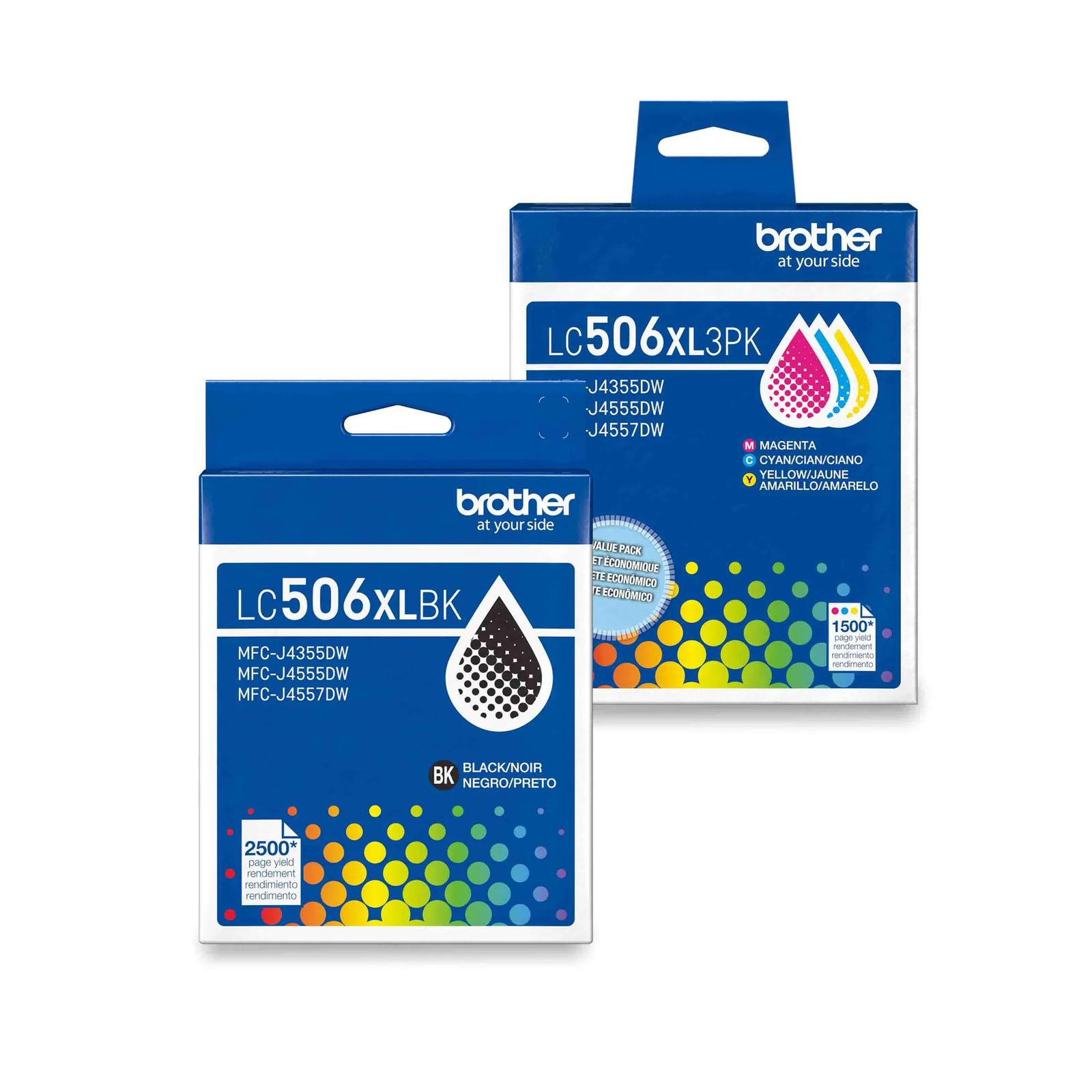 Brother LC506XL 4-Pack High Yield Ink Bundle Bundle includes High Yield 1 Black, 1 Cyan, 1 Magenta & 1 Yellow Ink Cartridges