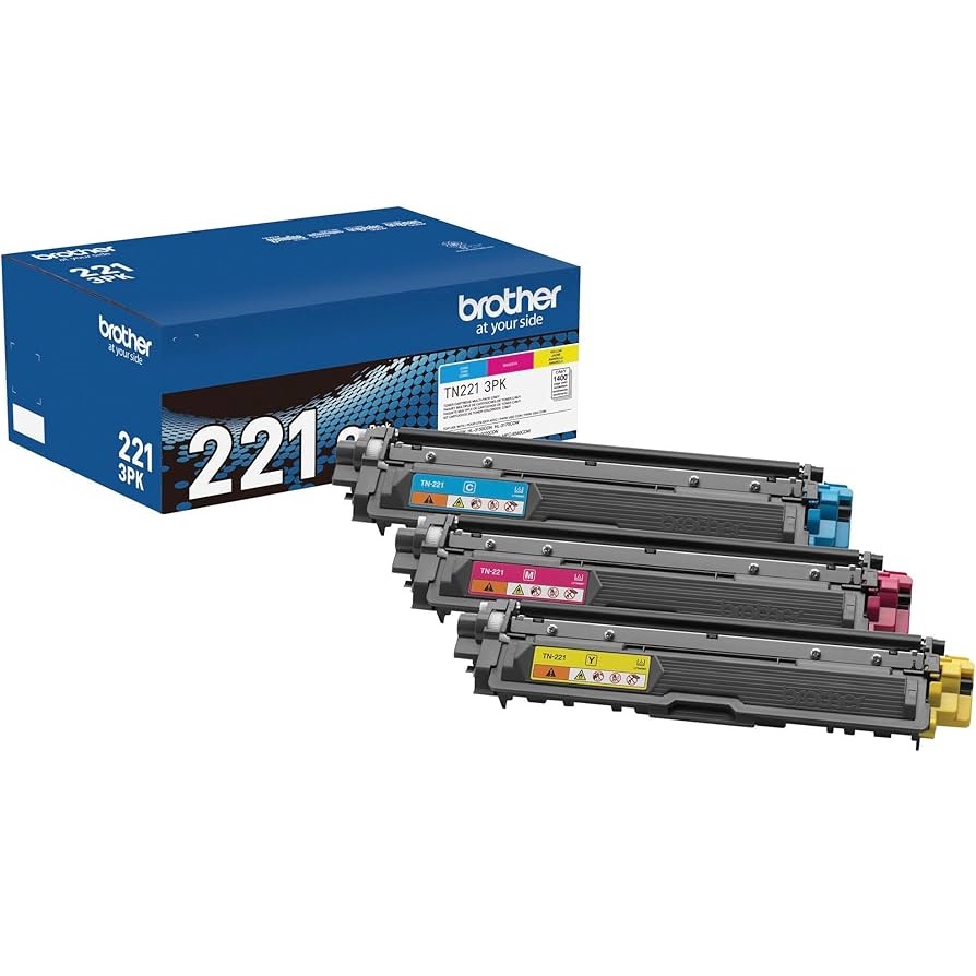 Brother TN2213PK Color Toner Cartridge Multi-Pack Brother Genuine Color Toner Cartridge Three Pack TN221 3PK - includes one cartridge each of Cyan, Magenta & Yellow Toner.