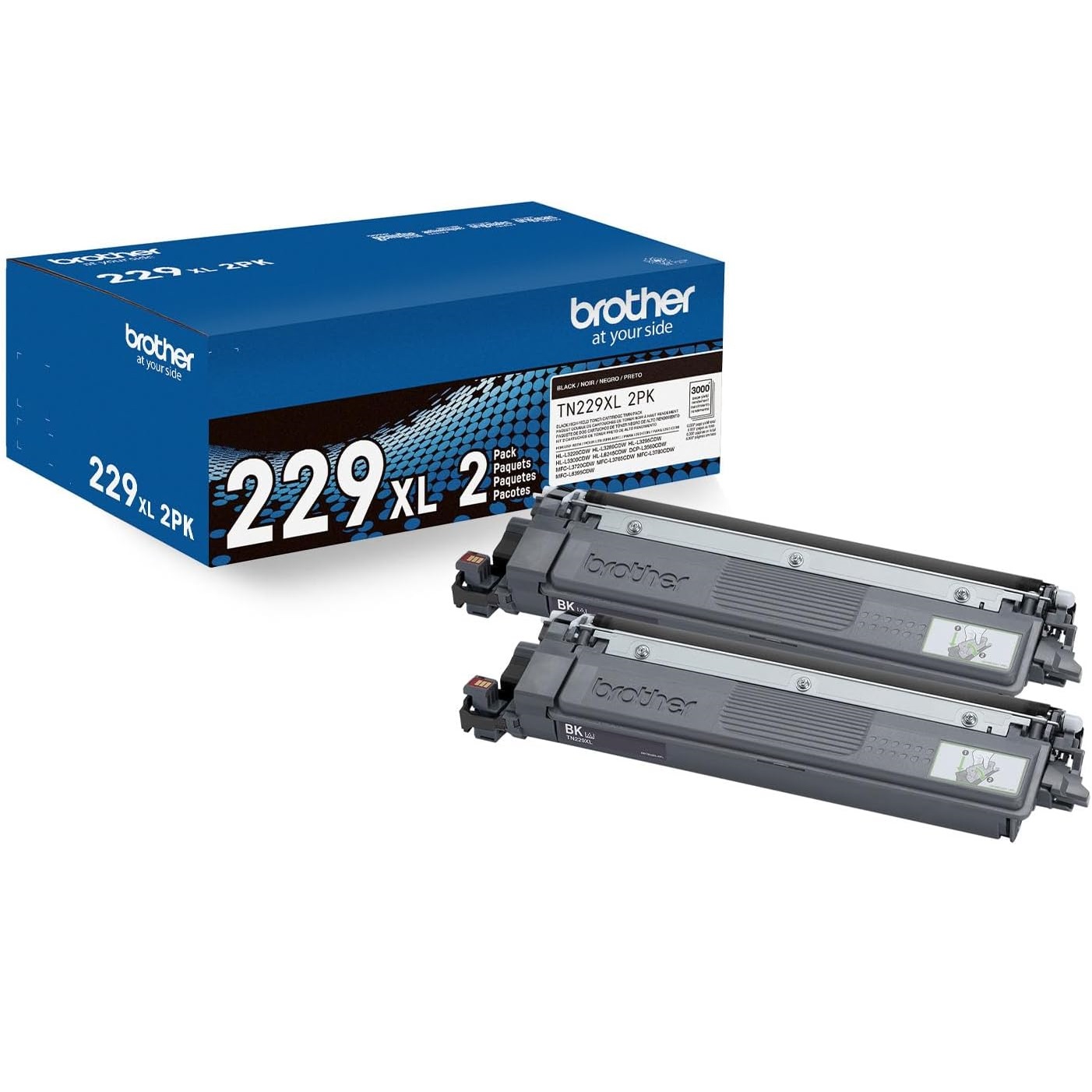 Brother TN229XL2PK High-Yield Toner, 3,000 Page-Yield, Black, 2/Pack