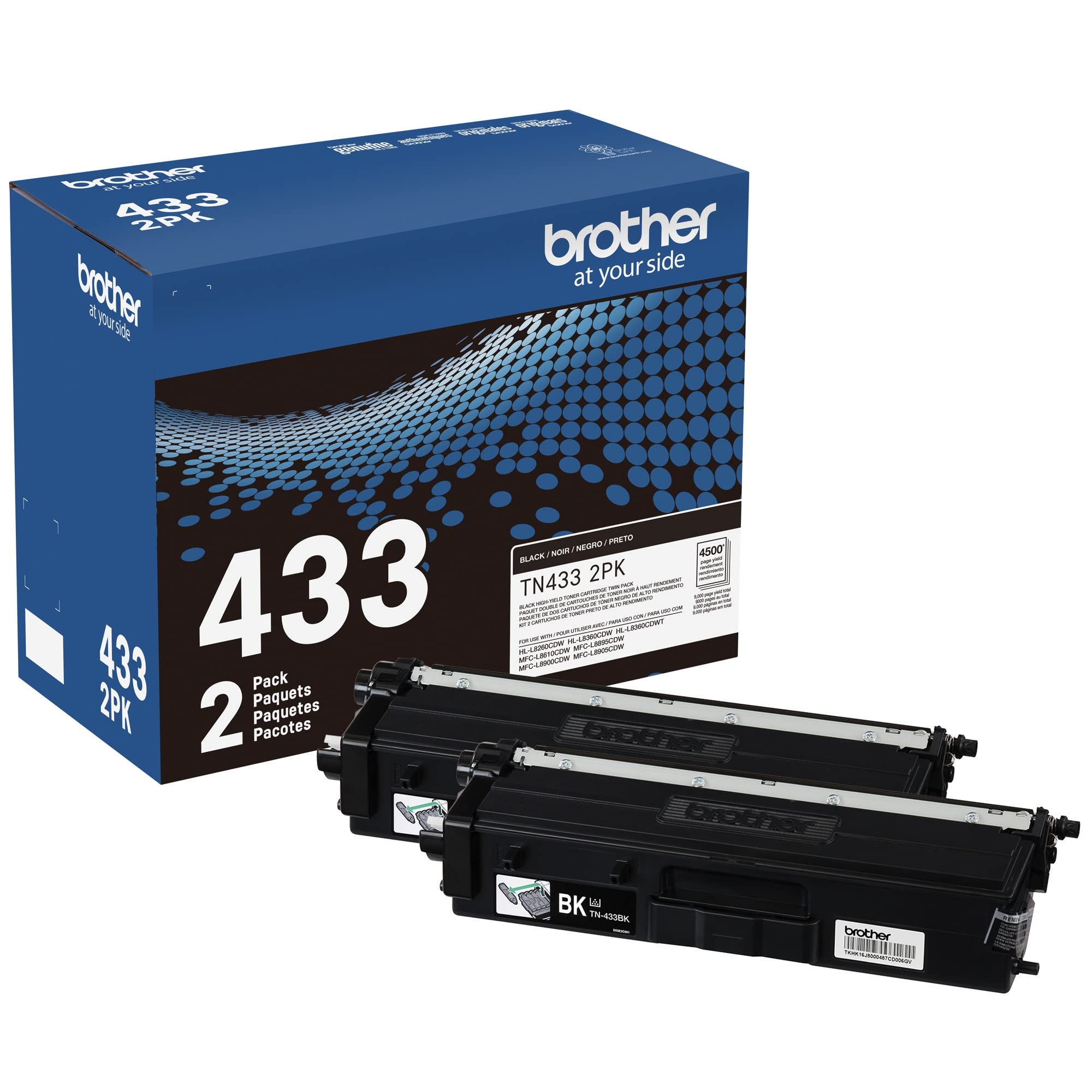 Brother Genuine Black Toner Cartridge Twin Pack TN433 2PK.